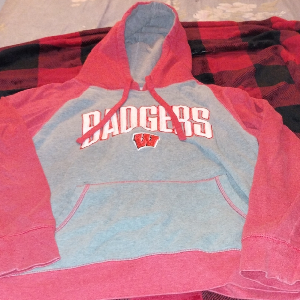 Pro Edge Gray and Red Wisconsin Badgers Hoodie